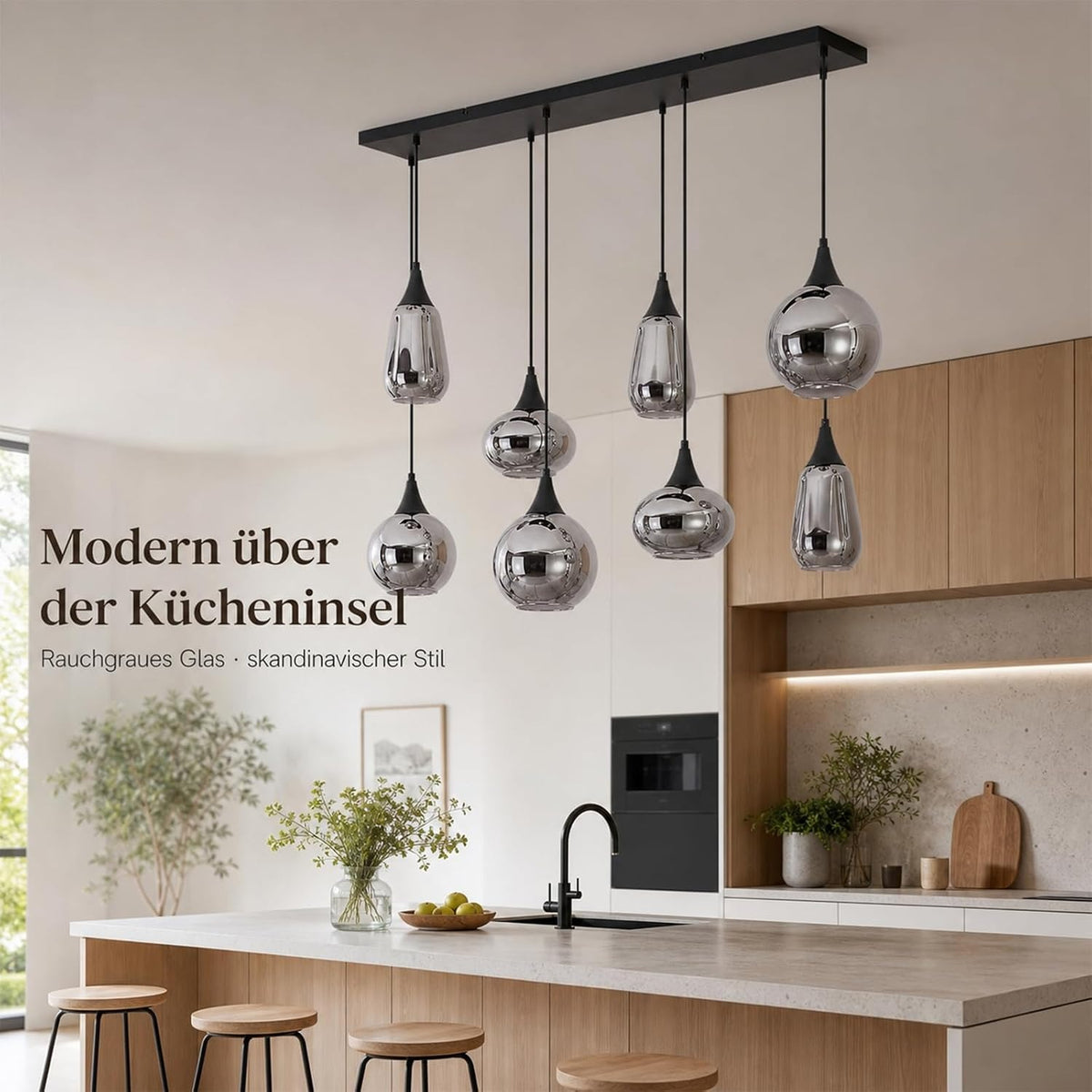 ZMH Pendelleuchte Glas Hängelampe E27 Wohnzimmer 8 Flammig Küchenlampe