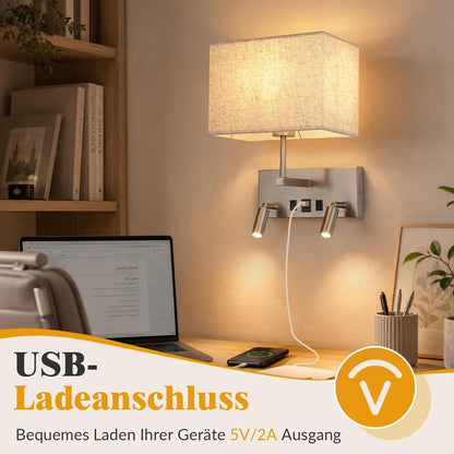 ZMH Wandleuchte innen mit Schalter Modern E27 Stoffschirm Design Wandlampe