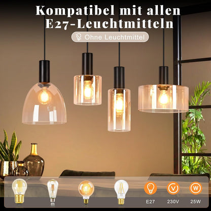 ZMH Pendellampe Esstisch Hängelampe 4 Flammig Glas Hängeleuchte