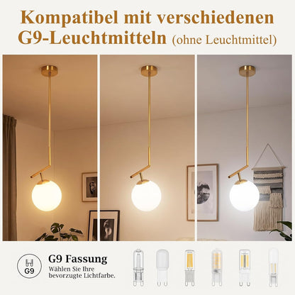 ZMH Pendelleuchte Opal Glas Esstisch Gold Schlafzimmer Modern Hängelampe
