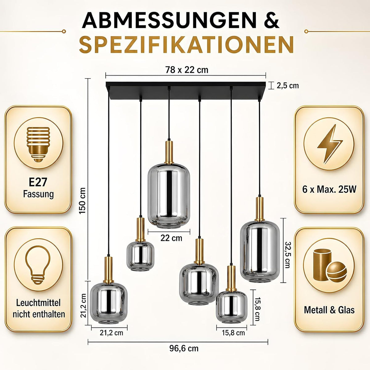 ZMH Pendelleuchte Esstisch Hängelampe Wohnzimmer 6 Flammig E27 Vintage