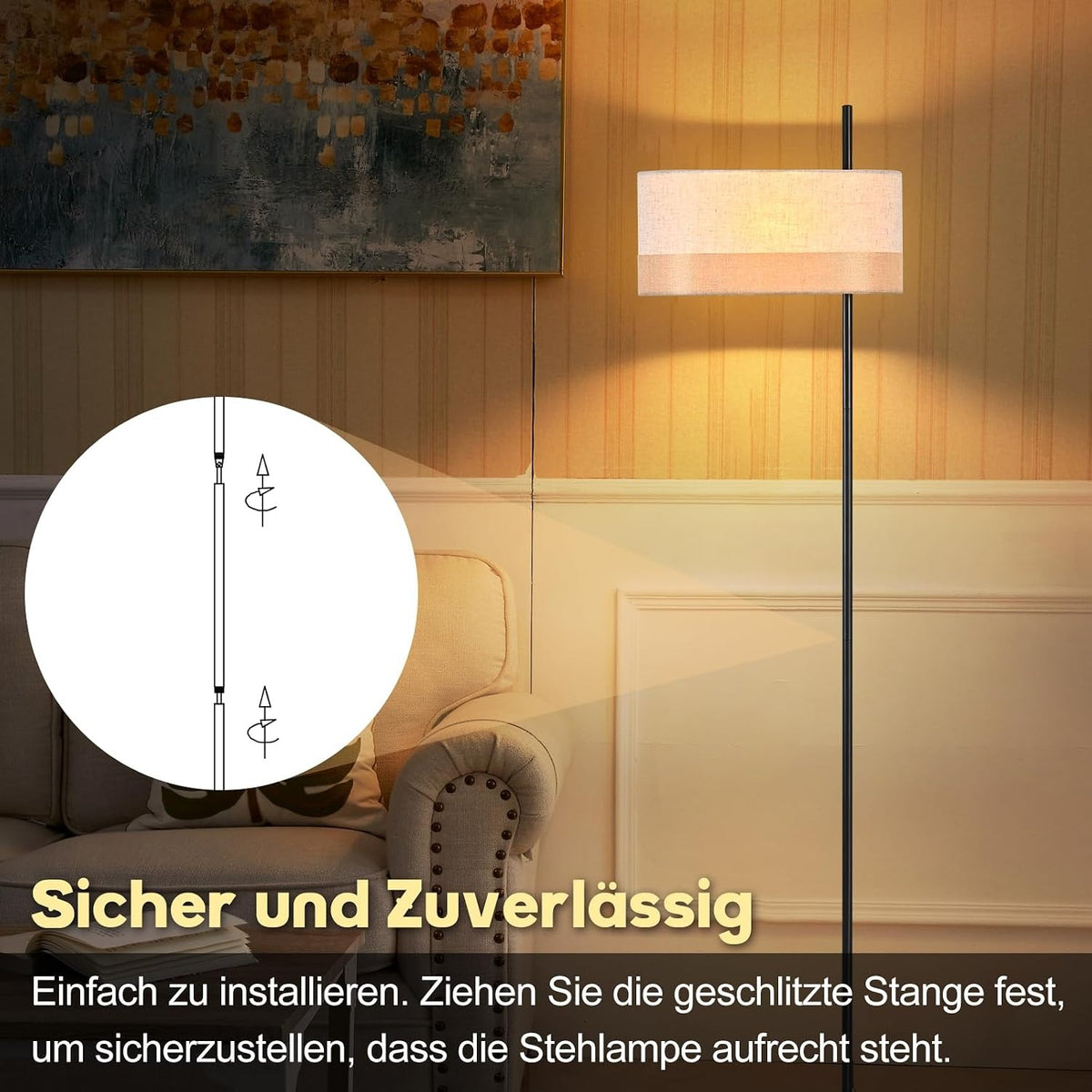 ZMH Stehlampe Vintage Stehleuchte Wohnzimmer Standlampe Stoffschirm