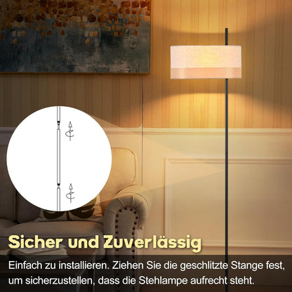 ZMH Stehlampe Vintage Stehleuchte Wohnzimmer Standlampe Stoffschirm