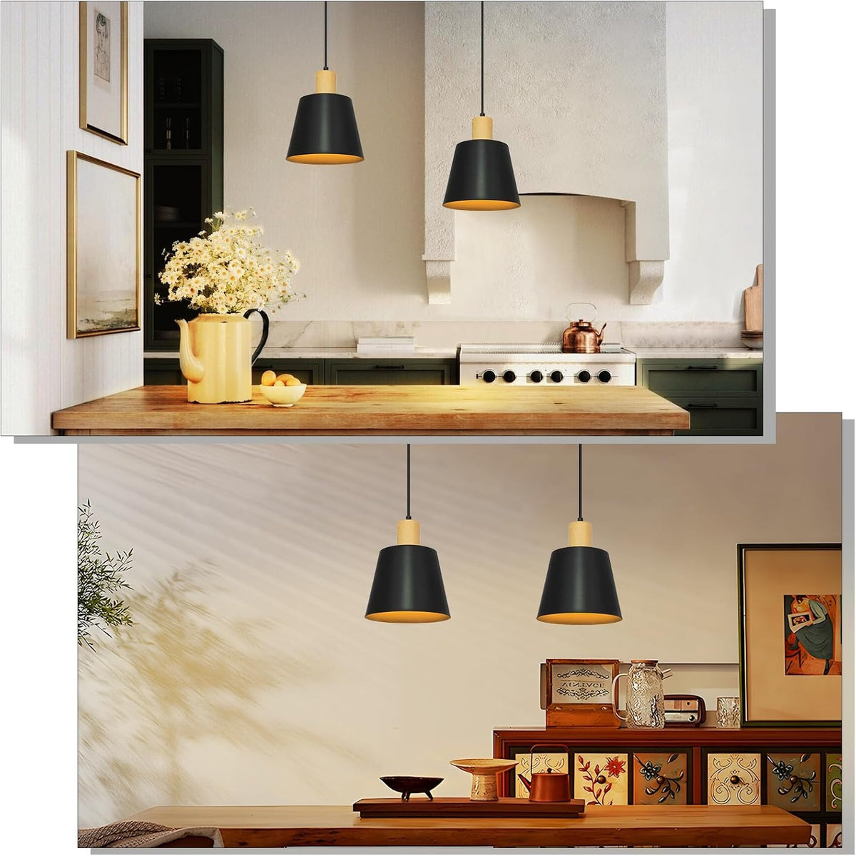 ZMH Hängelampe Vintage Esszimmer Pendelleuchte: 2er Industrial Hängeleuchte Ø20cm Schwarz Metall E27 Esstischlampe Retro Esszimmerlampe 1 Flammig Pendellampe für Küche Schlafzimmer Wohnzimmer Flur Bar