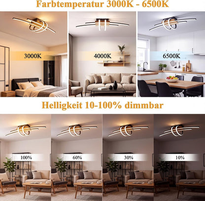 ZMH LED Deckenlampe Wohnzimmer Holz Deckenleuchte Schwarz Wohnzimmerlampe