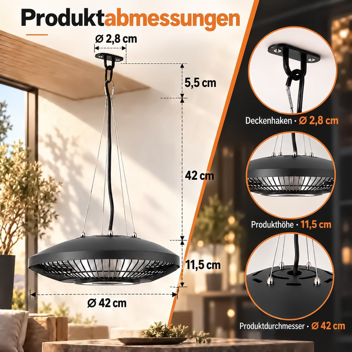 ZMH Infrarotheizung Heizstrahler Deckenmontage Outdoor 2000 Watt Mit