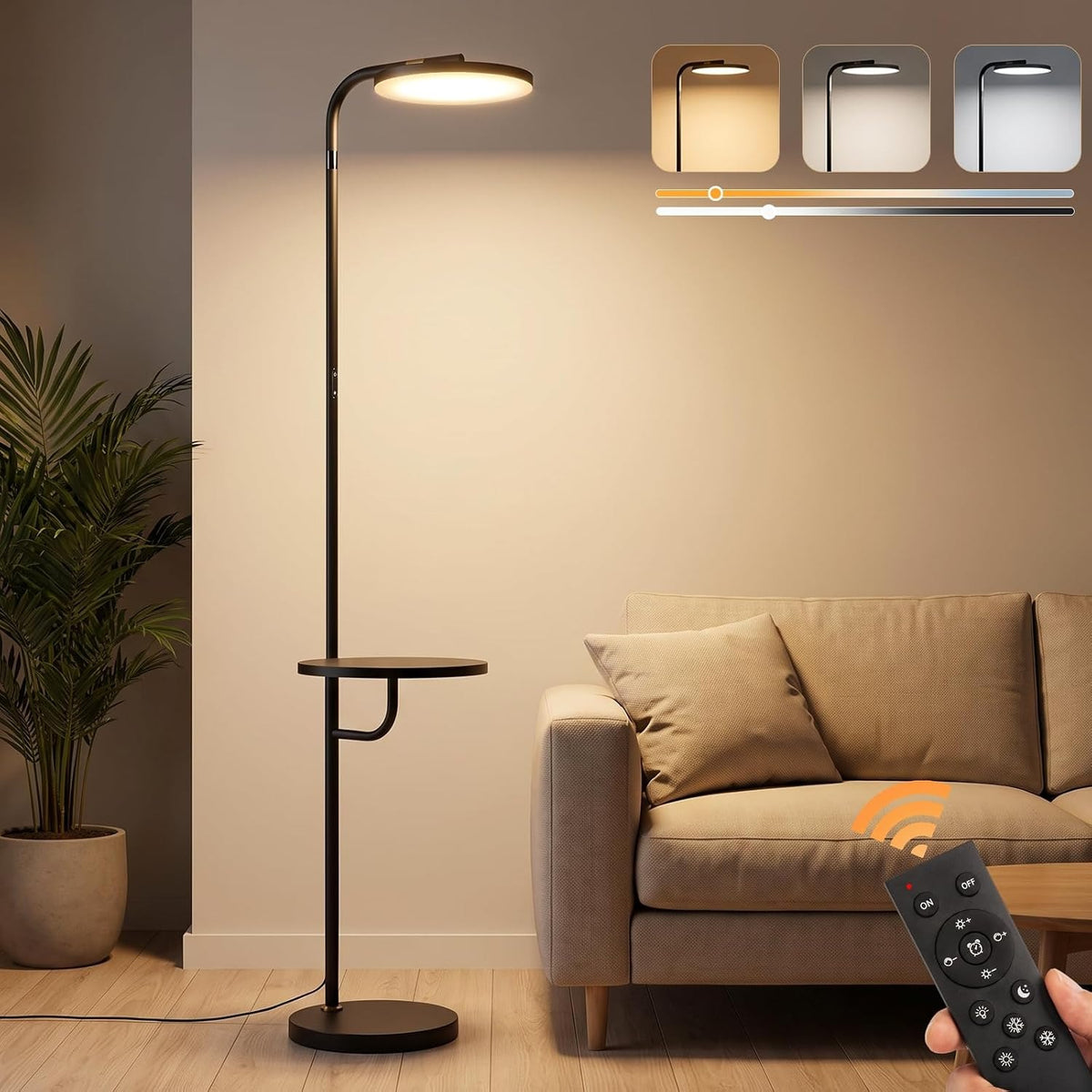 ZMH LED Stehlampe Wohnzimmer 30W Schwarz 174 cm Stehleuchte mit Fernbedienung