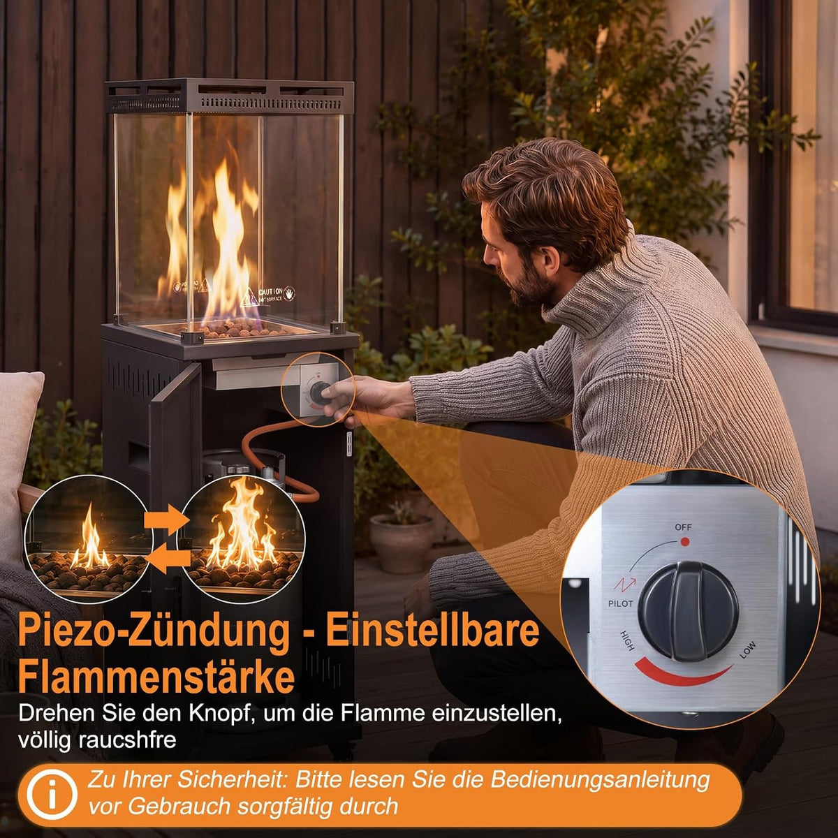 ZMH Heizstrahler Terrasse Gas 13kW Terrassenheizer Mit 360° Lenkrollen