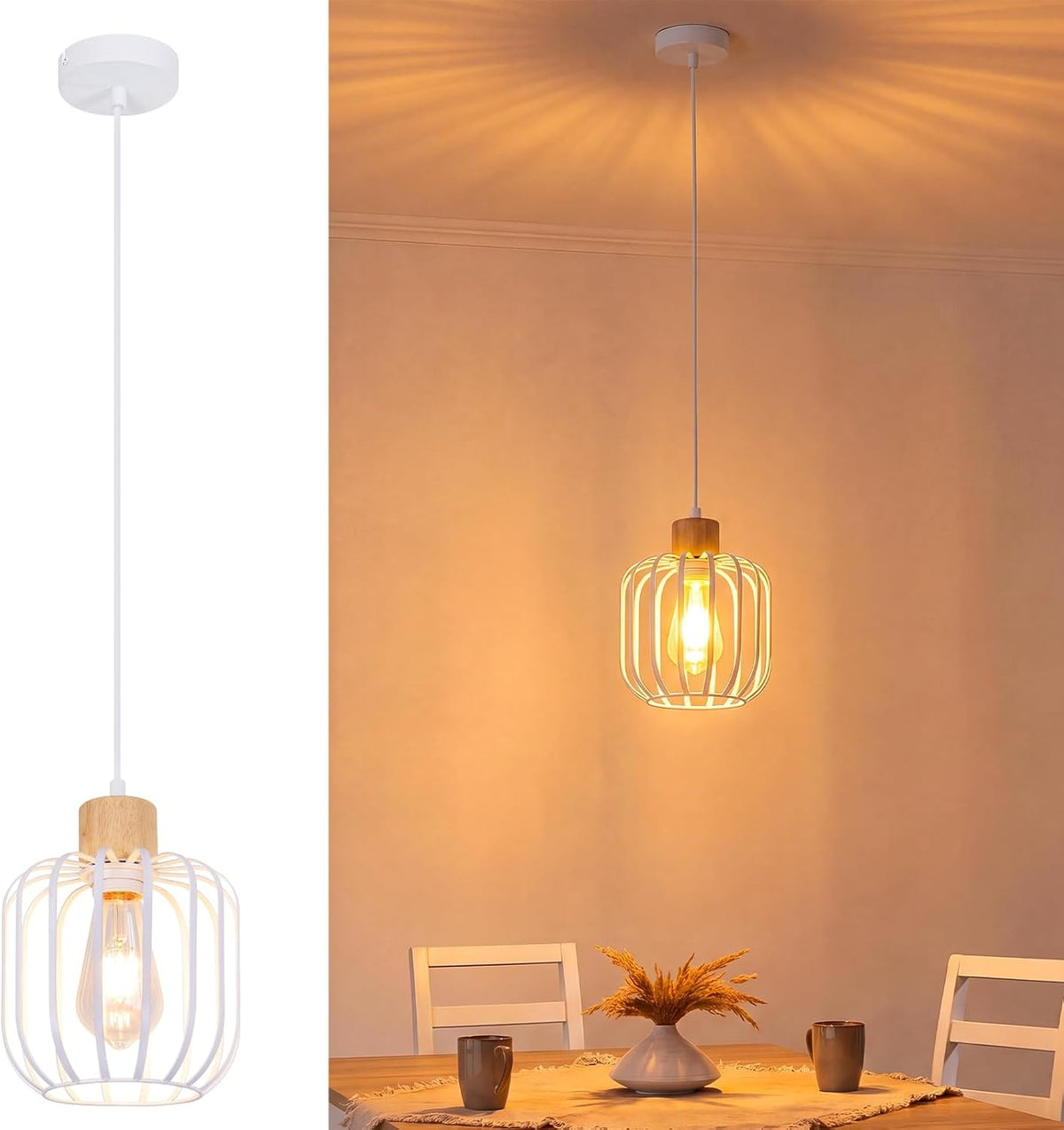 Pendelleuchte Holz Esszimmer 3-1 flammig Esstisch Modern Hängelampe