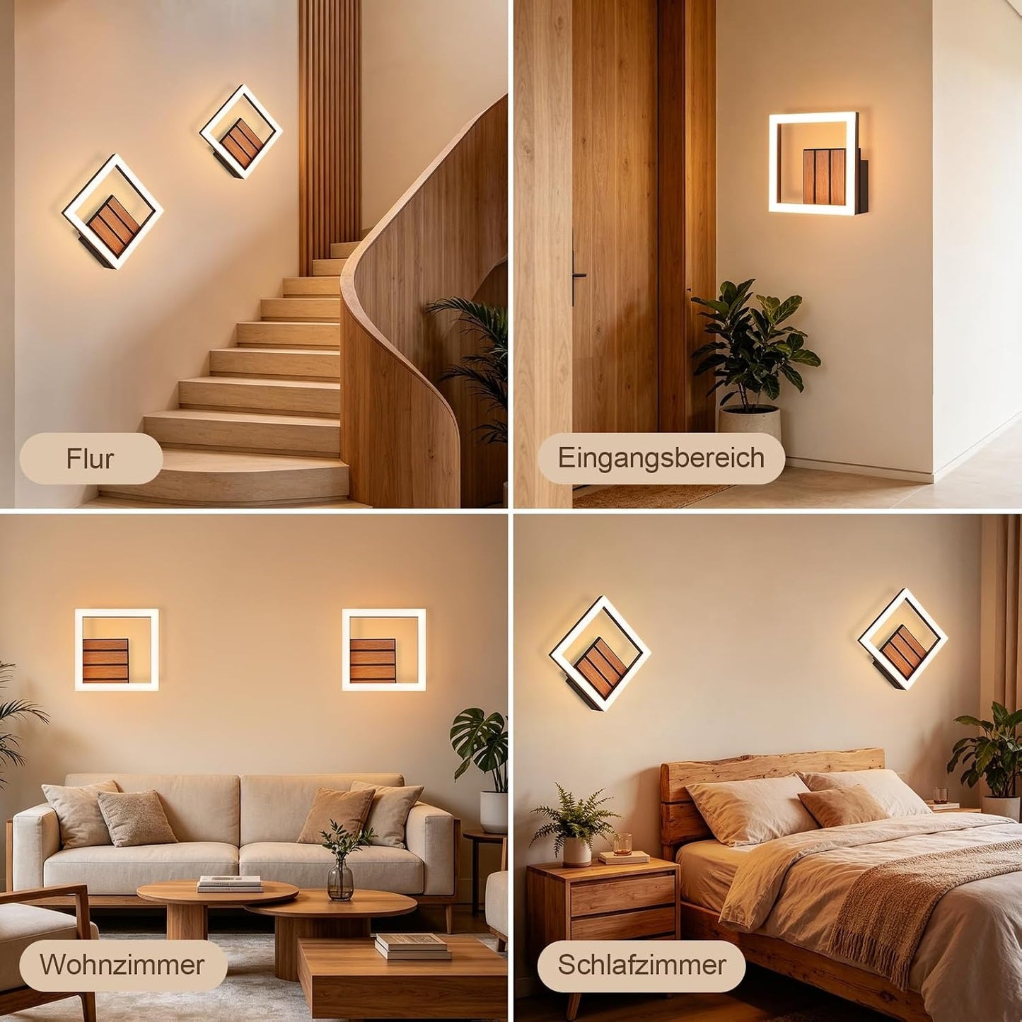 ZMH LED Wandleuchte Innen 17CM Wandlampe in Holzoptik Modern Flurlampe