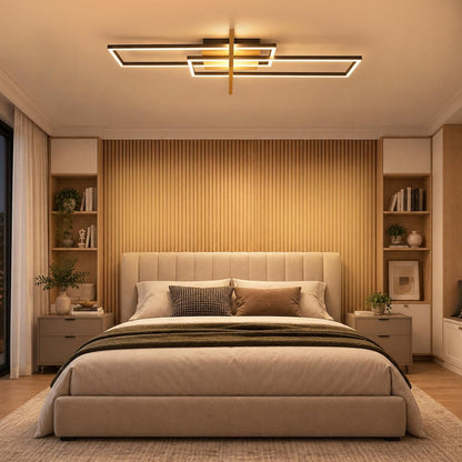 ZMH Deckenlampe Wohnzimmer LED Deckenleuchte Holz Schwarz Schlafzimmerlampe