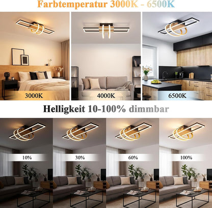 ZMH Deckenlampe LED Deckenleuchte Schlafzimmer Holz Schwarz Wohnzimmerlampe