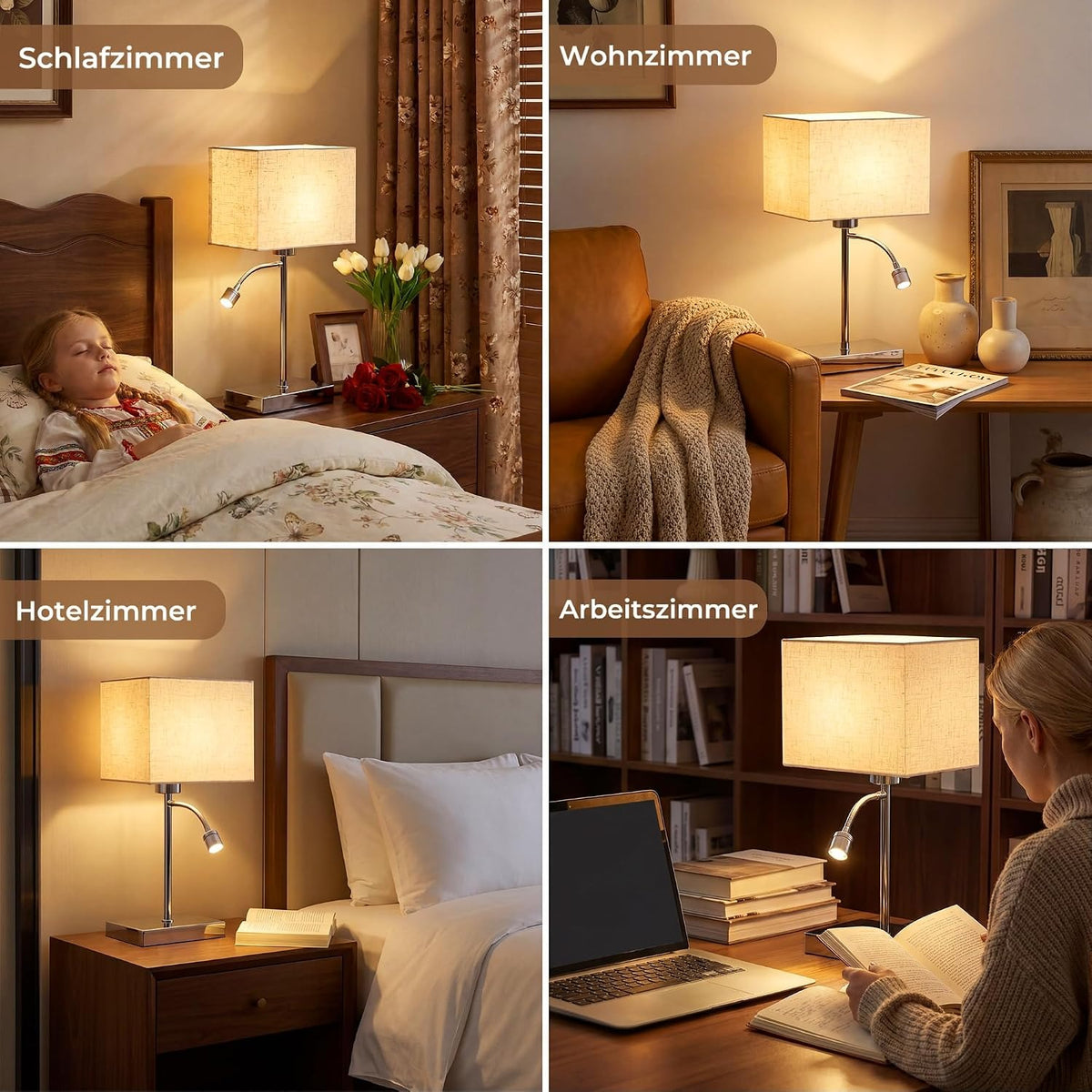 ZMH Schreibtischlampen mit Kabel E27 Tischlampe mit LED Leselampe