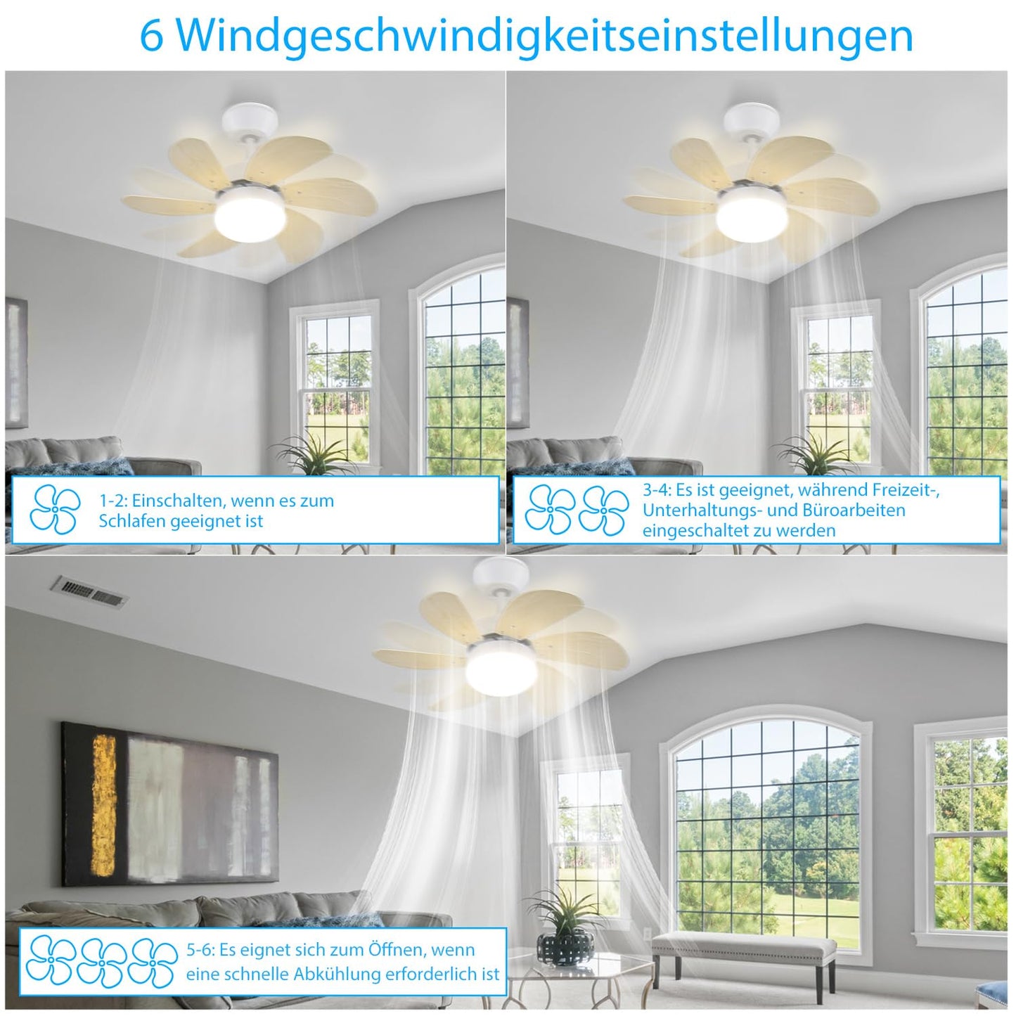 ZMH Deckenventilator Mit Beleuchtung und Fernbedienung Leise - Deckenlampe 6 Flügeln Ø75 cm Ventilator Timing Deckenleuchte Einzelleuchte Fan Sommer-/Winter Schlafzimmer Esszimmer/Holzfarbe