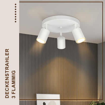 ZMH LED Deckenlampe Flur Deckenleuchte Wohnzimmer - Deckenstrahler 3 Flammig Modern Strahler Weiß Rund Deckenspots GU10 Metall Flurlampe Spot Schwenkbar Design Spotleuchte für Schlafzimmer Küche