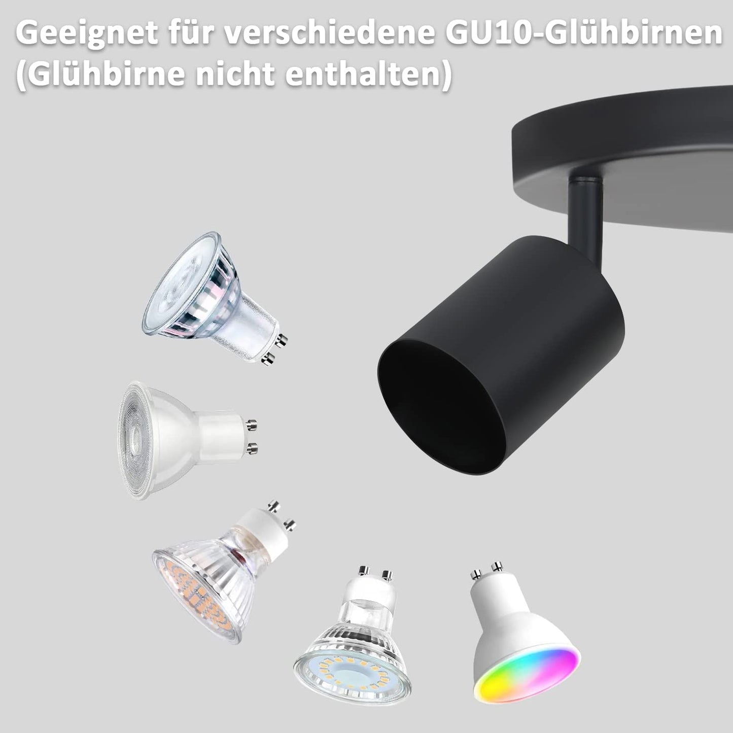 ZMH LED Deckenleuchte Schwarz Deckenstrahler - Deckenlampe 3 Flammig Rund Deckenspots GU10 Strahler Metall Küchenlampe Schwenkbar 350° Spotleuchte für Wohnzimmer Schlafzimmer Küche Flur - Ohne Birne