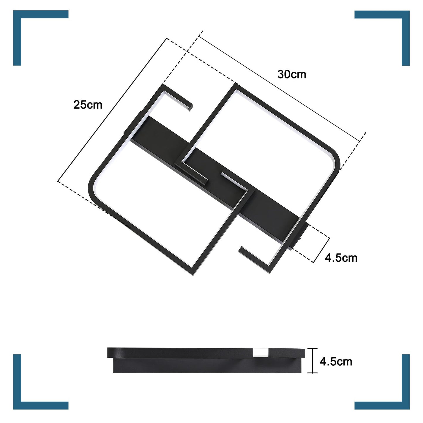 ZMH Deckenleuchte LED Deckenlampe Schwarz Klein Flurlampe 19W 30CM Küchenlampe Modern Warmweiß 3000K Geometrie Design Schlafzimmerlampe für Flur Schlafzimmer Küche Wohnzimmer Studio