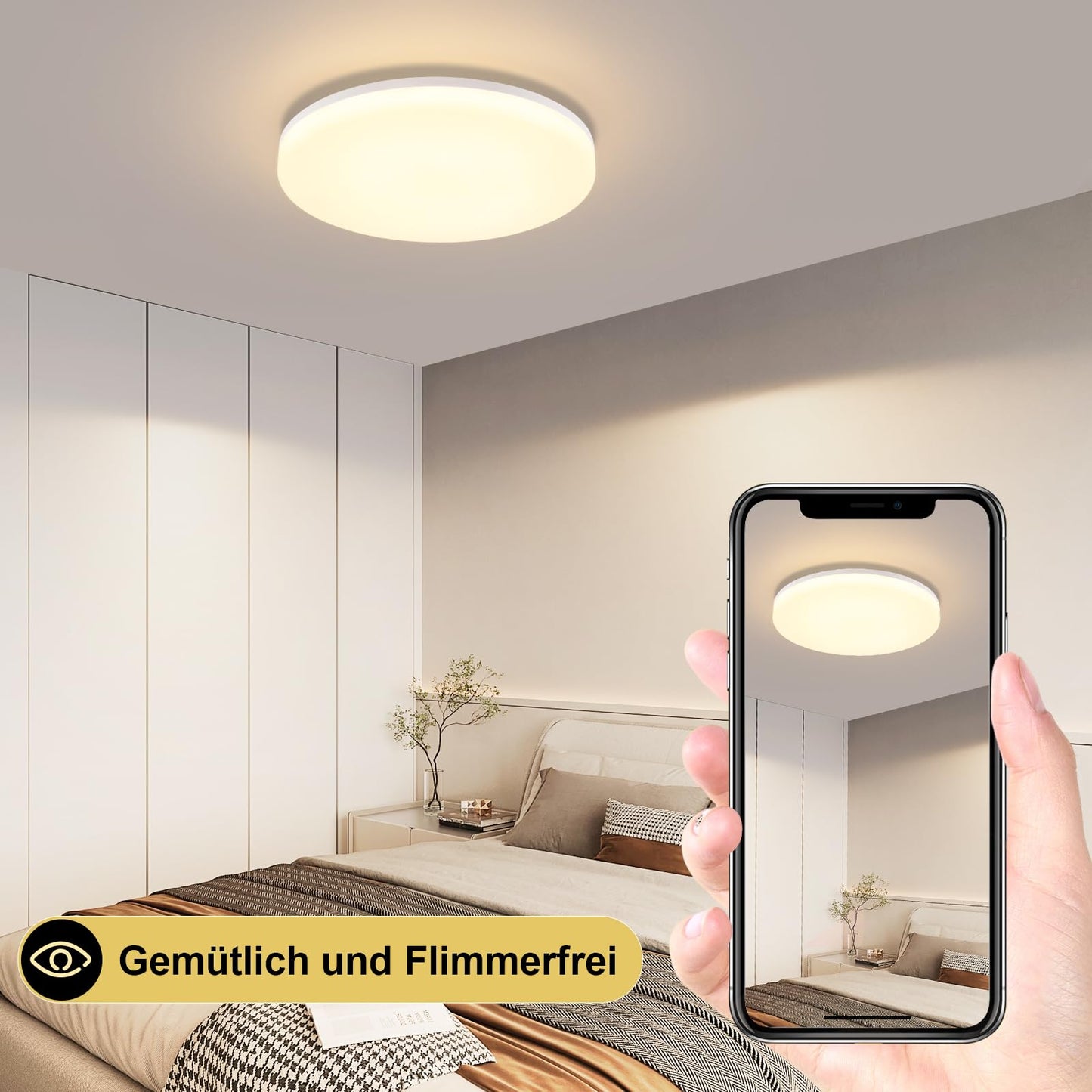 ZMH Deckenlampe LED Deckenleuchte Flach - Küchenlampe Dimmbar 18W Schlafzimmerlampe Ø22CM Schlafzimmer Deckenbeleuchtung Rund Badlampe mit Fernbedienung IP54 Flurlampe für Küche Flur Badezimmer