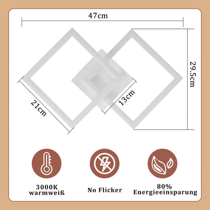 ZMH Deckenlampe LED Deckenleuchte Küche - Modern Küchenlampe 24W Wohnzimmerlampe Design Flurlampe Warmweiß Schlafzimmerlampe Flur Deckenbeleuchtung Eckig Weiß für Wohnzimmer Schlafzimmer