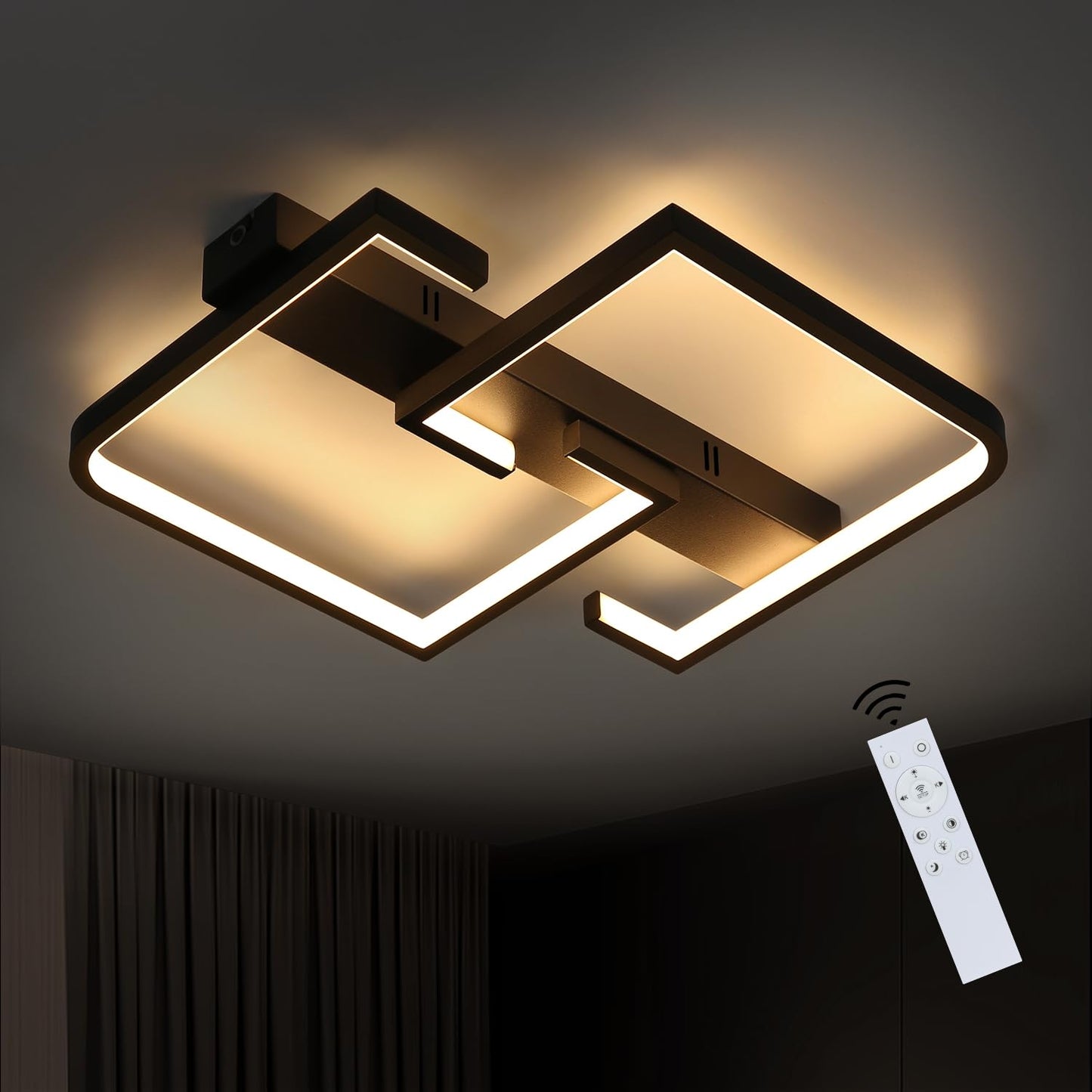 ZMH Deckenlampe LED 35W Schwarze Wohnzimmerlampe dimmbar mit Fernbedienung Modern Design Schlafzimmerlampe Esstischlampe Bürolampe Flurlampe