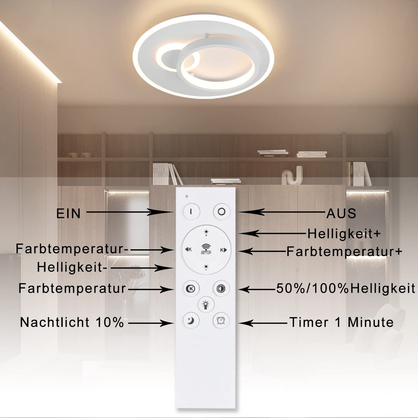 ZMH Deckenlampe Led Deckenleuchte Wohnzimmer - Dimmbar mit Fernbedienung Schlafzimmerlampe Modern Design Wohnzimmerlampe für Schlafzimmer Küche Arbeitszimmer Büro Jugendzimmer