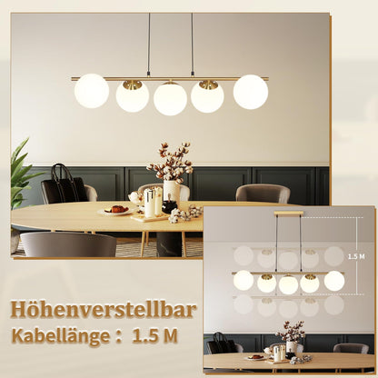 ZMH Pendelleuchte Esstisch Hängeleuchte Modern - E27 Glas Hängelampe Gold Esszimmerlampe 150CM Höhenverstellbar Vintage Esstischlampe für Esszimmer Wohnzimmer Bartheke I ohne Leuchtmittel