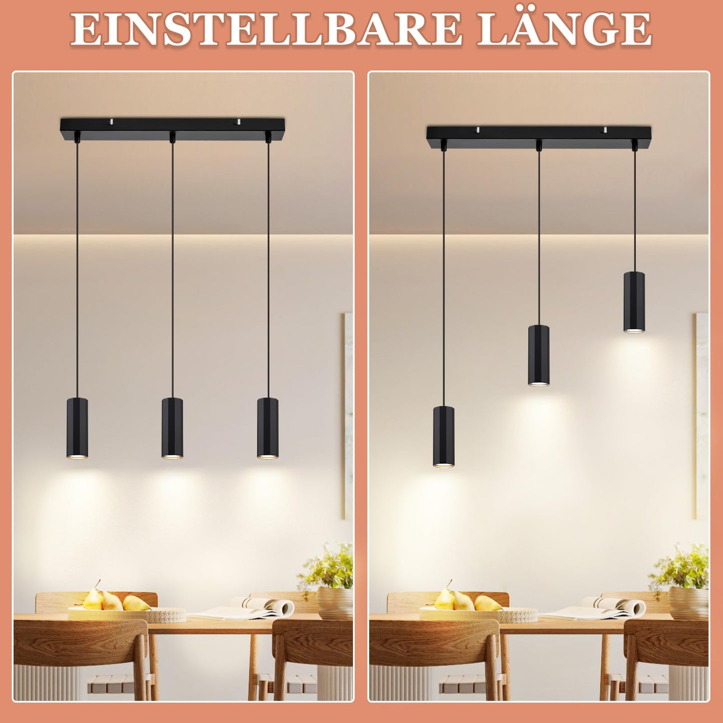 ZMH Hängelampe 3 Flammig Esstisch Schwarz - Pendelleuchte GU10 Wohnzimmer Modern Industrial Esszimmerlampe Hängend Metall Hängeleuchte für Innen Küche Schlafzimmer Esszimmer