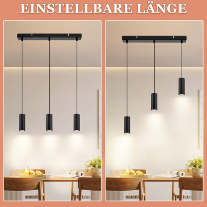 ZMH Hängelampe 3 Flammig Esstisch Schwarz - Pendelleuchte GU10 Wohnzimmer Modern Industrial Esszimmerlampe Hängend Metall Hängeleuchte für Innen Küche Schlafzimmer Esszimmer