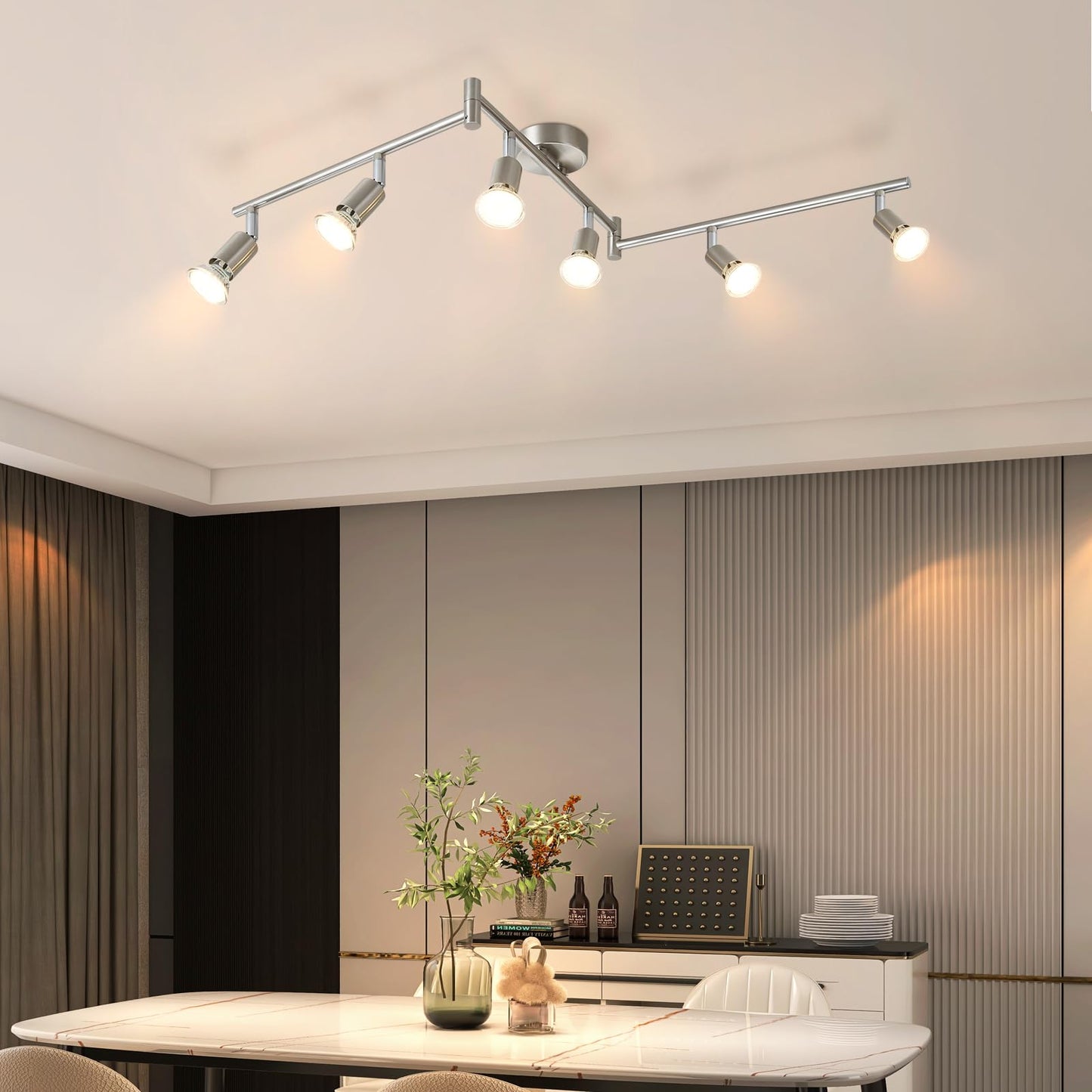 ZMH LED Deckenstrahler 6 Flammig Wohnzimmer - Deckenleuchte Modern Deckenlampe GU10 Deckenspot Schwenkbar 330°Drehbar Spot Strahler Lampe Edelstahl Decke Schlafzimmer innen Ohne Leuchtmittel