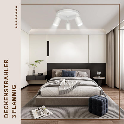 ZMH LED Deckenlampe Flur Deckenleuchte Wohnzimmer - Deckenstrahler 3 Flammig Modern Strahler Weiß Rund Deckenspots GU10 Metall Flurlampe Spot Schwenkbar Design Spotleuchte für Schlafzimmer Küche