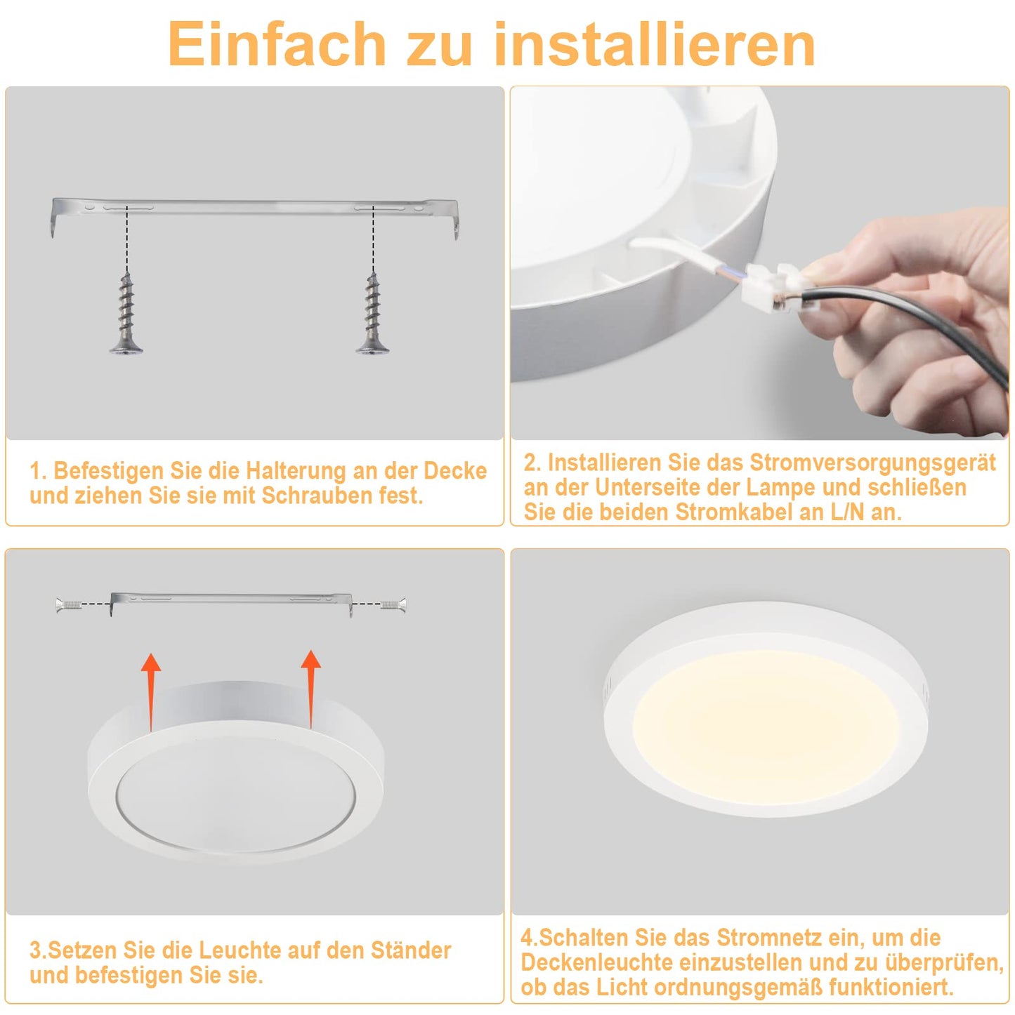 ZMH LED Deckenleuchte Rund Flurlampe 18W - LEDeckenlampe Flach 3000K Modern Badezimmerlampe Weiß IP44 Wasserfest Warmweiß Ø23CM für Küche Büro Wohnzimmer Kinderzimmer Schlafzimmer