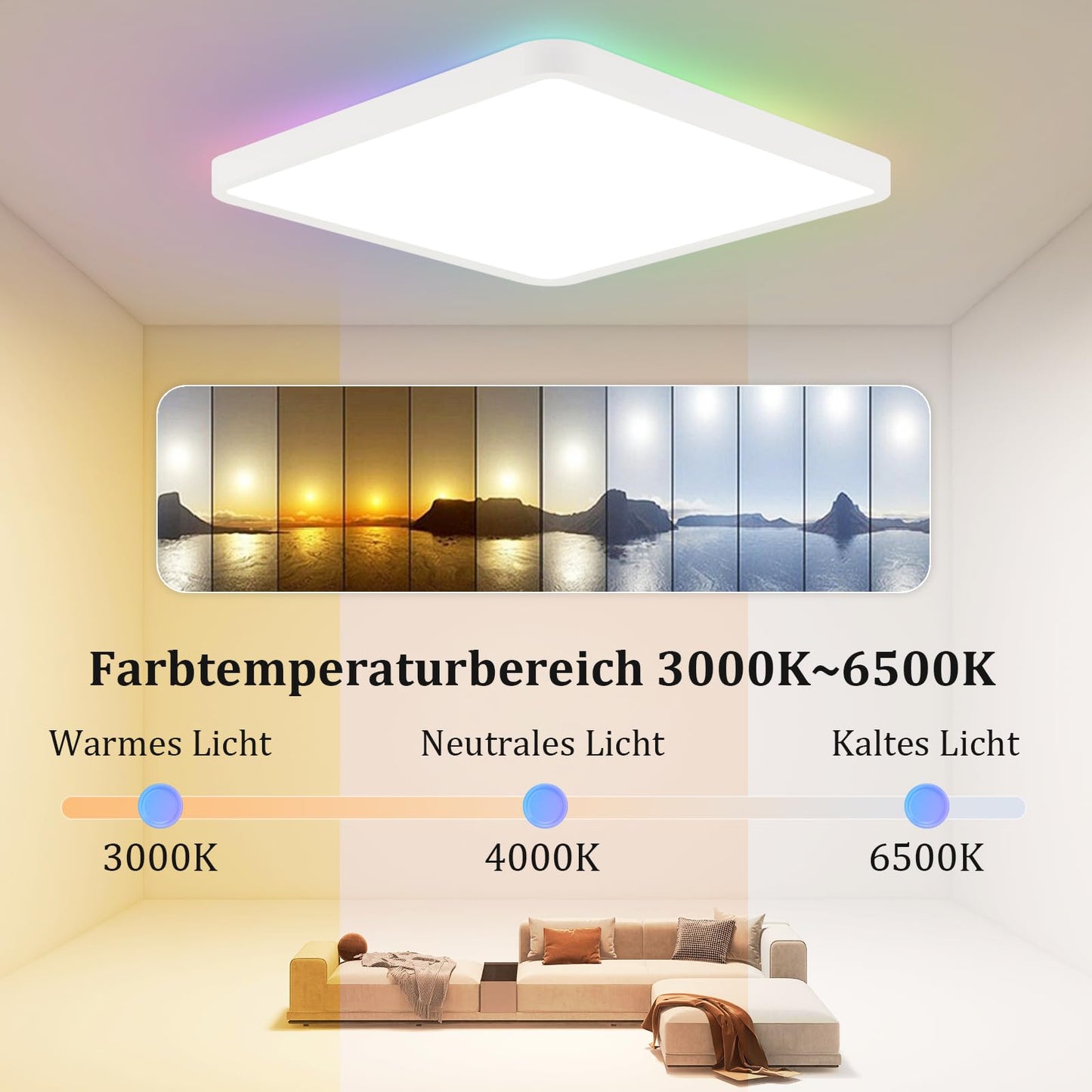 ZMH LED Deckenleuchte Flach Dimmbar Deckenlampe Wohnzimmer - RGB Farbwechsel Wohnzimmerlampe 36W Lampe Schlafzimmer Decke mit Fernbedienung Schlafzimmerlampe Küchenlampe IP44 Badezimmer Lampe