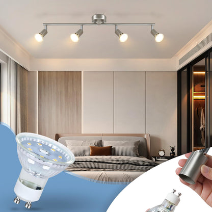 ZMH LED Deckenstrahler 4 Flammig Wohnzimmer - Deckenleuchte Modern Deckenlampe GU10 Deckenspot Schwenkbar 330°Drehbar Spot Strahler Lampe Edelstahl Decke Schlafzimmer innen Ohne Leuchtmittel