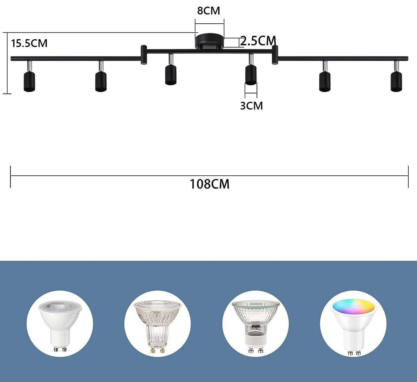 ZMH LED Deckenstrahler 6 Flammig Wohnzimmer - Schwarz Deckenleuchte Modern Deckenlampe GU10 Deckenspot Schwenkbar 330°Drehbar Küchelampe Spot Strahler Decke Schlafzimmer Ohne Leuchtmittel