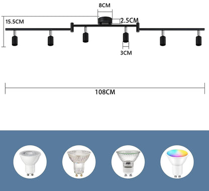 ZMH LED Deckenstrahler 6 Flammig Wohnzimmer - Schwarz Deckenleuchte Modern Deckenlampe GU10 Deckenspot Schwenkbar 330°Drehbar Küchelampe Spot Strahler Decke Schlafzimmer Ohne Leuchtmittel