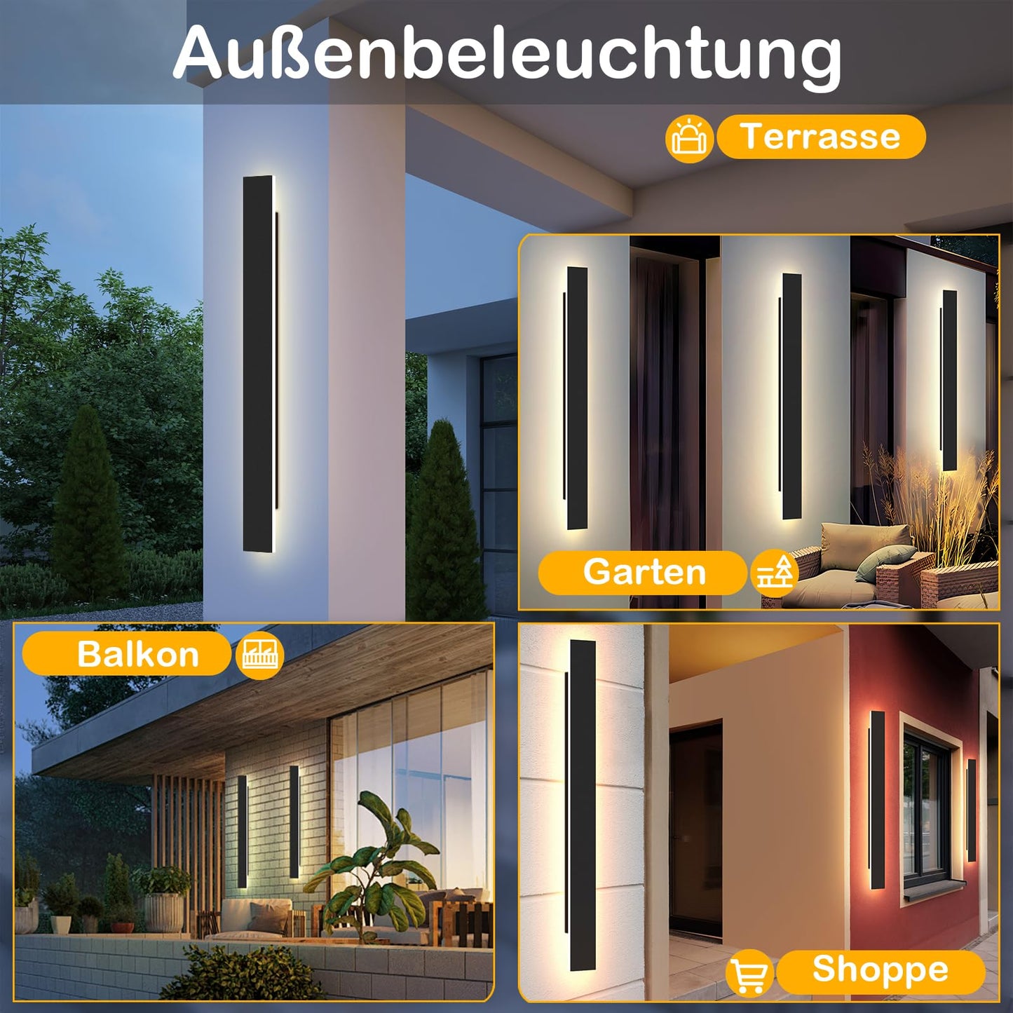 ZMH Wandlampe LED Wandleuchte Aussen: 100CM Außenlampe 26W 4000K Außenleuchte Wand Modern Schwarz Außenwandleuchte IP65 Wasserdicht Lang Flurlampe Innen für Badezimmer Flur Treppenhaus Hauswand