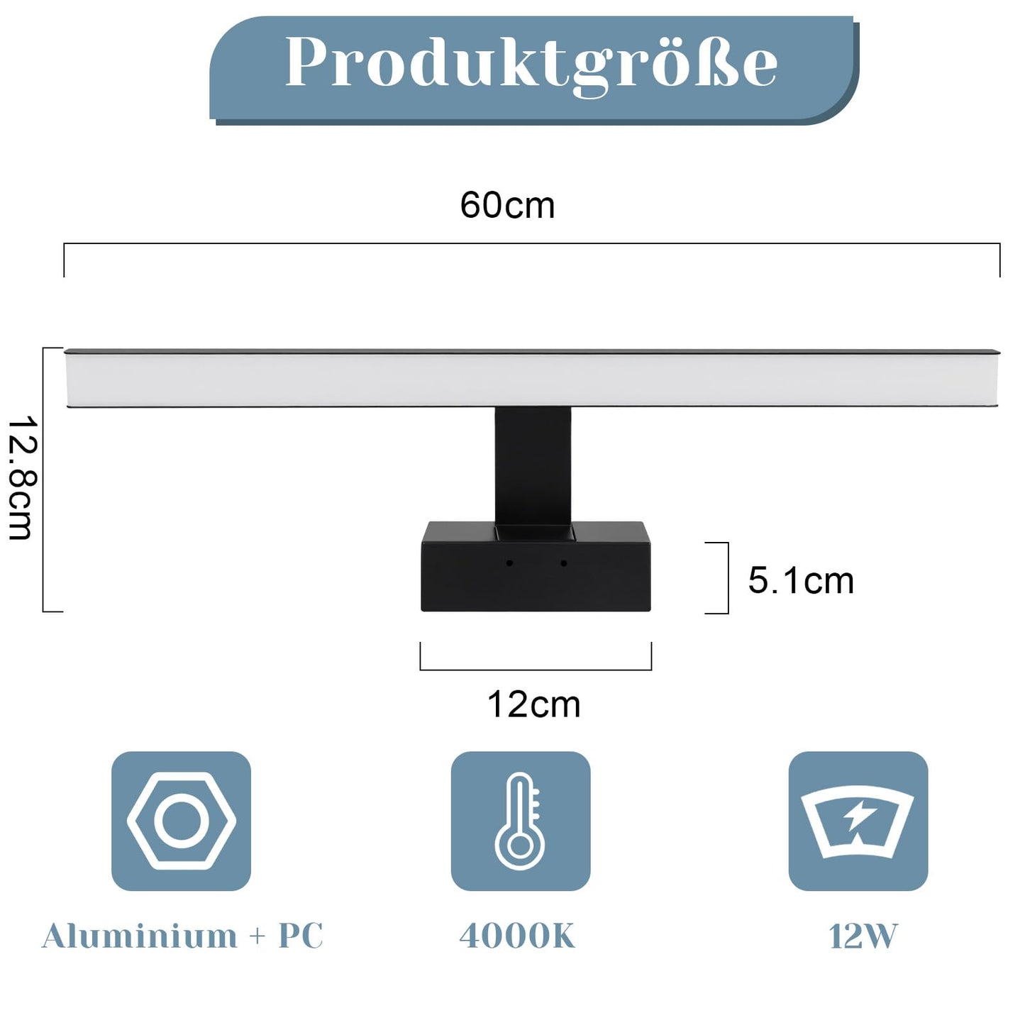 ZMH LED Spiegelleuchte Bad - 60CM Spiegellampe Schwarz Badezimmer Badlampe Wand Wasserdicht IP44 Wandlampe Modern Neutralweiß 4000K Weiß Wandleuchte für Keller Küche Badschrank