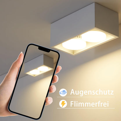 ZMH Aufbauspot LED Deckenspots - Aufbaustrahler Weiß Deckenstrahler mit 2 Flammig GX53 Schwenkbar Modern Eckig Spots Aufputz Deckenleuchte 2x5W Warmweiß Aufbauleuchte für Küche Wohnzimmer