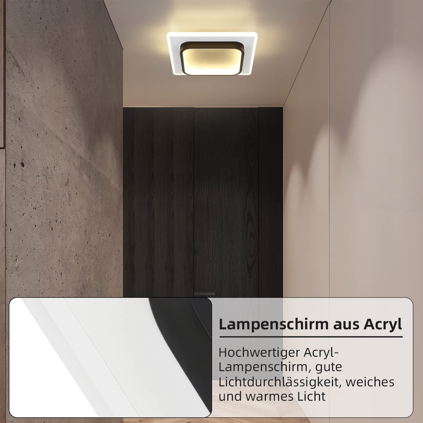 ZMH LED Deckenlampe Schlafzimmer Modern Deckenleuchte - Warmweiß Flurlampe Schwarz Schlafzimmerlampe 16W Acryl Wohnzimmerlampe Klein Design Küchenlampe für Flur Wohnzimmer Kinderzimmer Küche