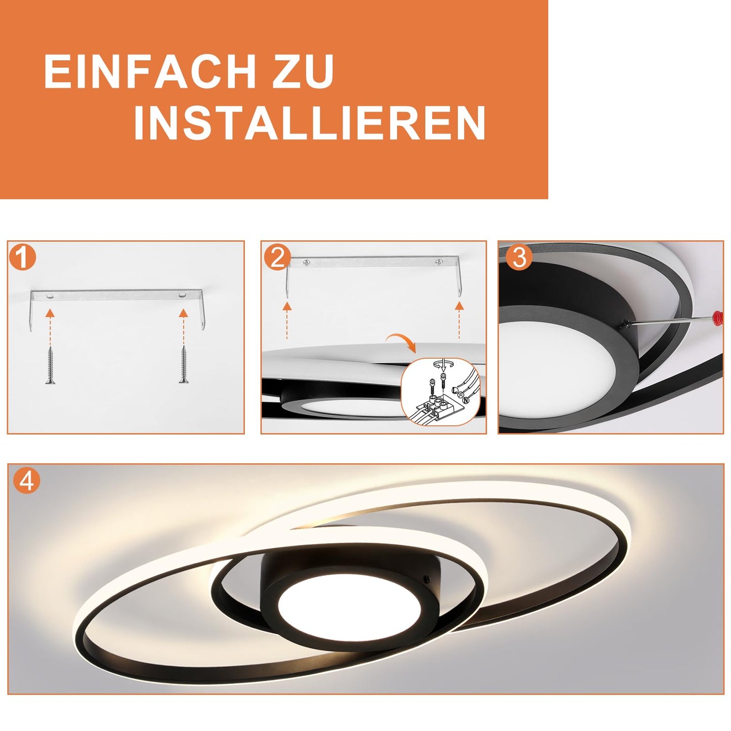 ZMH LED Deckenleuchte Kinderzimmer Dimmbar - Schlafzimmerlampe 48W Schwarz Deckenlampe Wohnzimmer mit Fernbedienung 3000K-6500K Modern für Schlafzimmer Küche Balkon