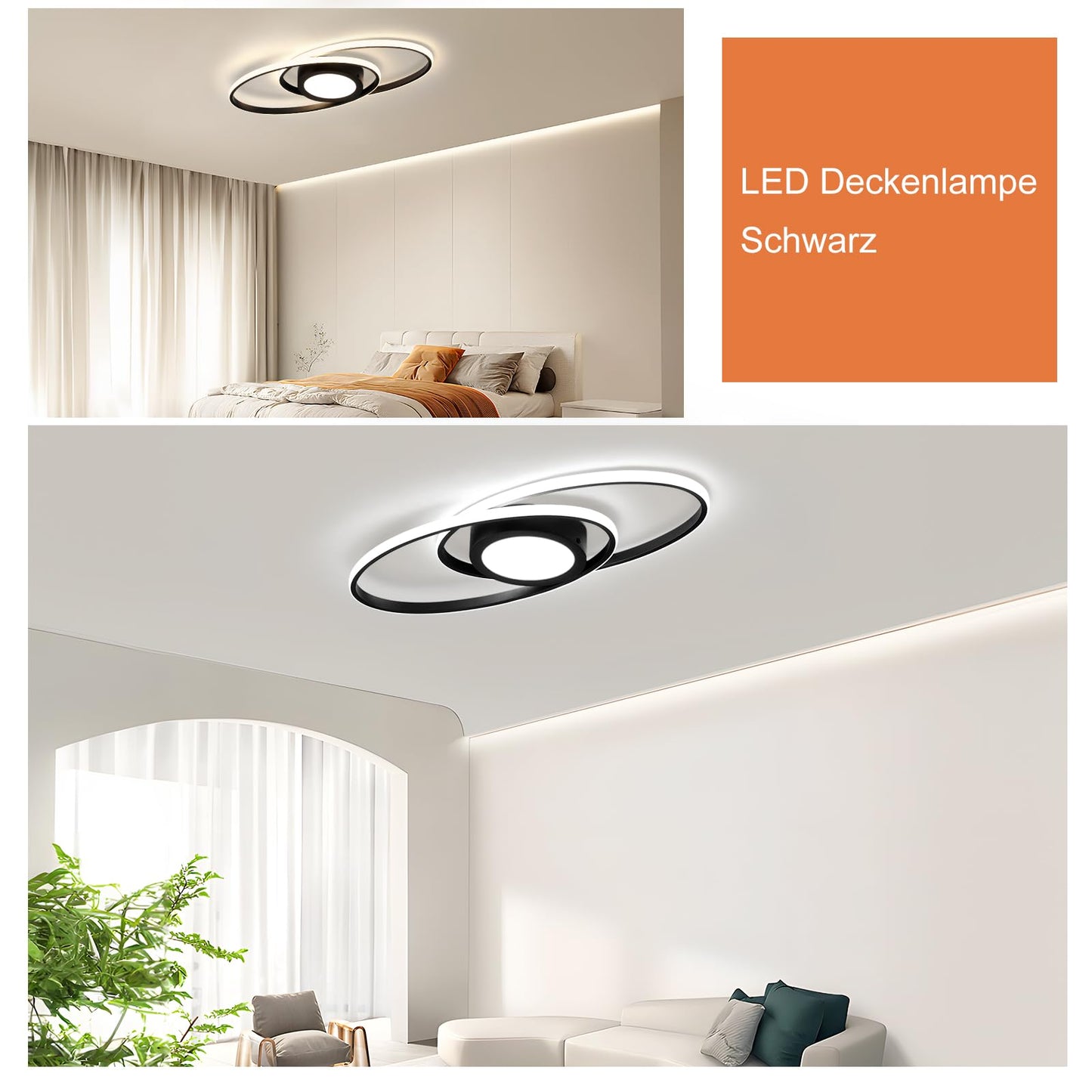 ZMH LED Deckenleuchte Kinderzimmer Dimmbar - Schlafzimmerlampe 48W Schwarz Deckenlampe Wohnzimmer mit Fernbedienung 3000K-6500K Modern für Schlafzimmer Küche Balkon