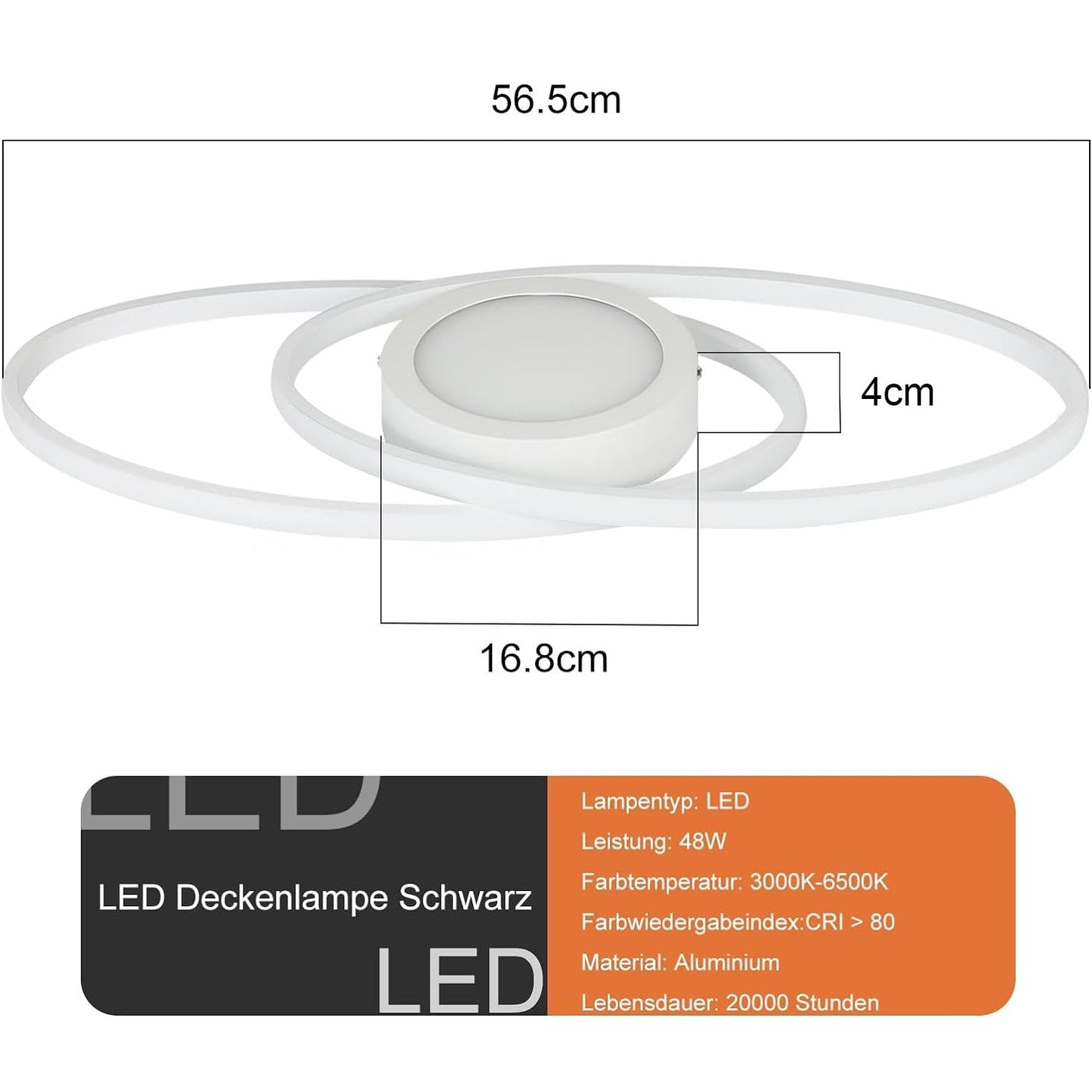 ZMH LED Deckenleuchte Flach Wohnzimmer - Wohnzimmerlampe 48W Dimmbar Deckenlampe Metall Schlafzimmerlampe Weiß mit Fernbedienung 3000K-6500K Modern für Schlafzimmer Kinderzimmer Büro Balkon