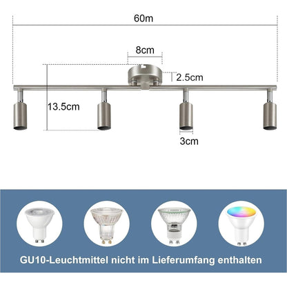 ZMH LED Deckenstrahler 4 Flammig Wohnzimmer - Deckenleuchte Modern Deckenlampe GU10 Deckenspot Schwenkbar 330°Drehbar Spot Strahler Lampe Edelstahl Decke Schlafzimmer innen Ohne Leuchtmittel