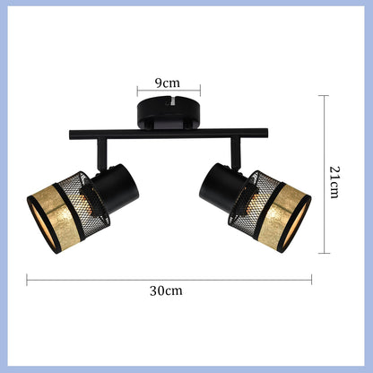 ZMH  Deckenstrahler 2 Flammig Schwarz Deckenleuchte - Deckenspot Flur Metall Vintage E27 330°Schwenkbar LED Deckenlampe mit Gold Stoffschirm Max.25W für Wohnzimmer Schlafzimmer Küche