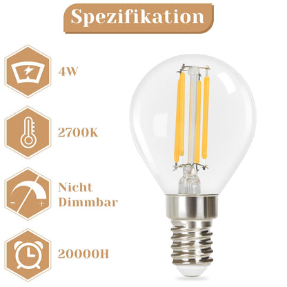 ZMH  6er LED Glühbirne Lampe: E14 Vintage Edison Glühlampe Warmweiß Filament Leuchtmittel G45 2700K Bulbs 4W Retro Birne Hochwertiges Glas Energiesparlampe für Hotel Café Haus Bar