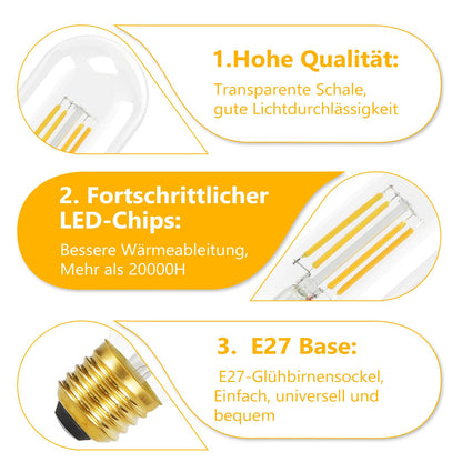 ZMH 4er pack E27 LED Warmweiss Glühbirnen Vintage - T45 LED Leuchtmittel Lampe E27 Birnen 4W 2700K Energiesparlampe Light Bulbs Retro Edison Glühlampen Filament Glas 360° Abstrahlwinkel