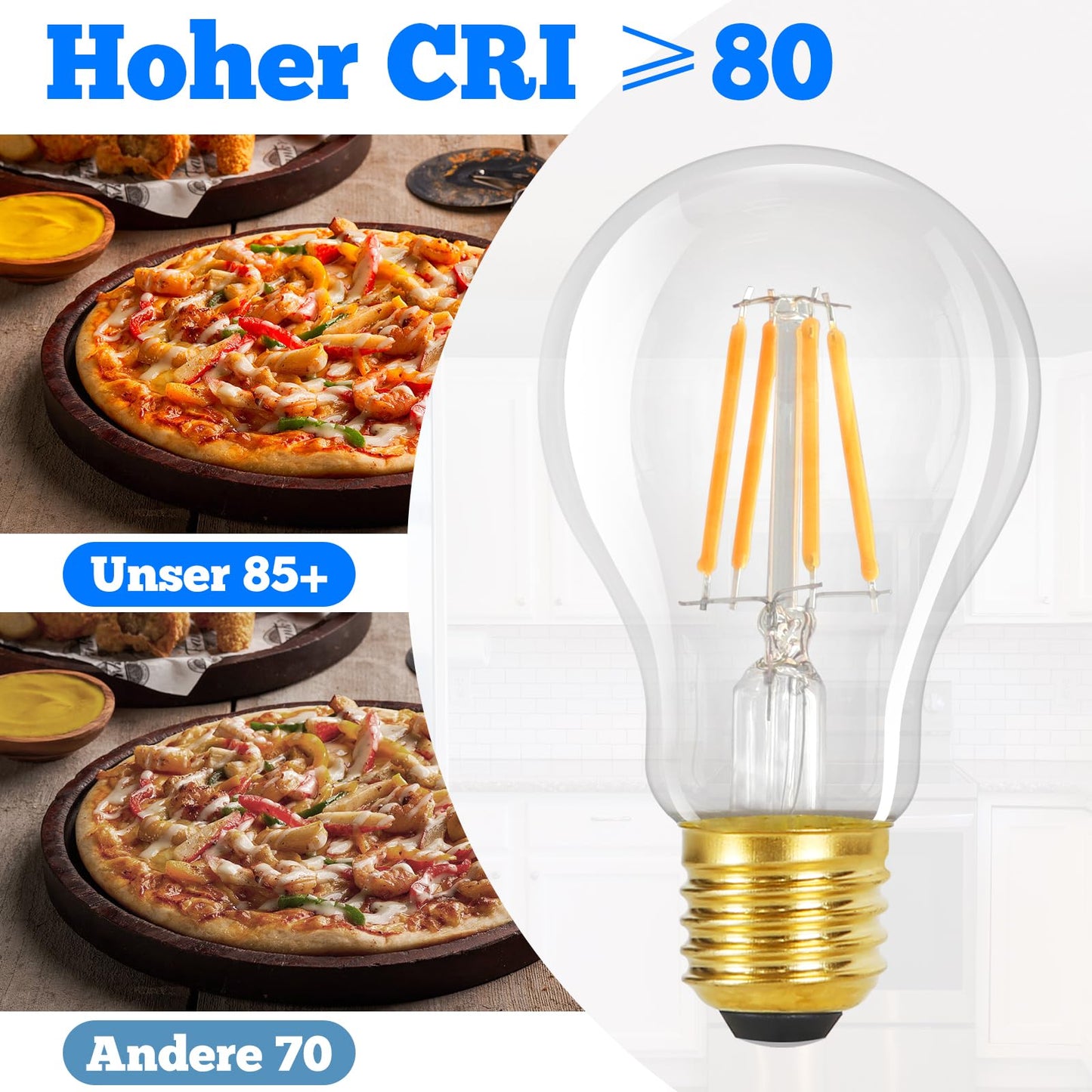 ZMH 6er pack LED E27 Glühbirne: A60 Vintage Lampe Edison Leuchtmittel 4W 2700K Warmweiss Glühlampe Retro Filament Birnen Bulb Energiesparlampe für Haus Café Bar - Nicht Dimmbar