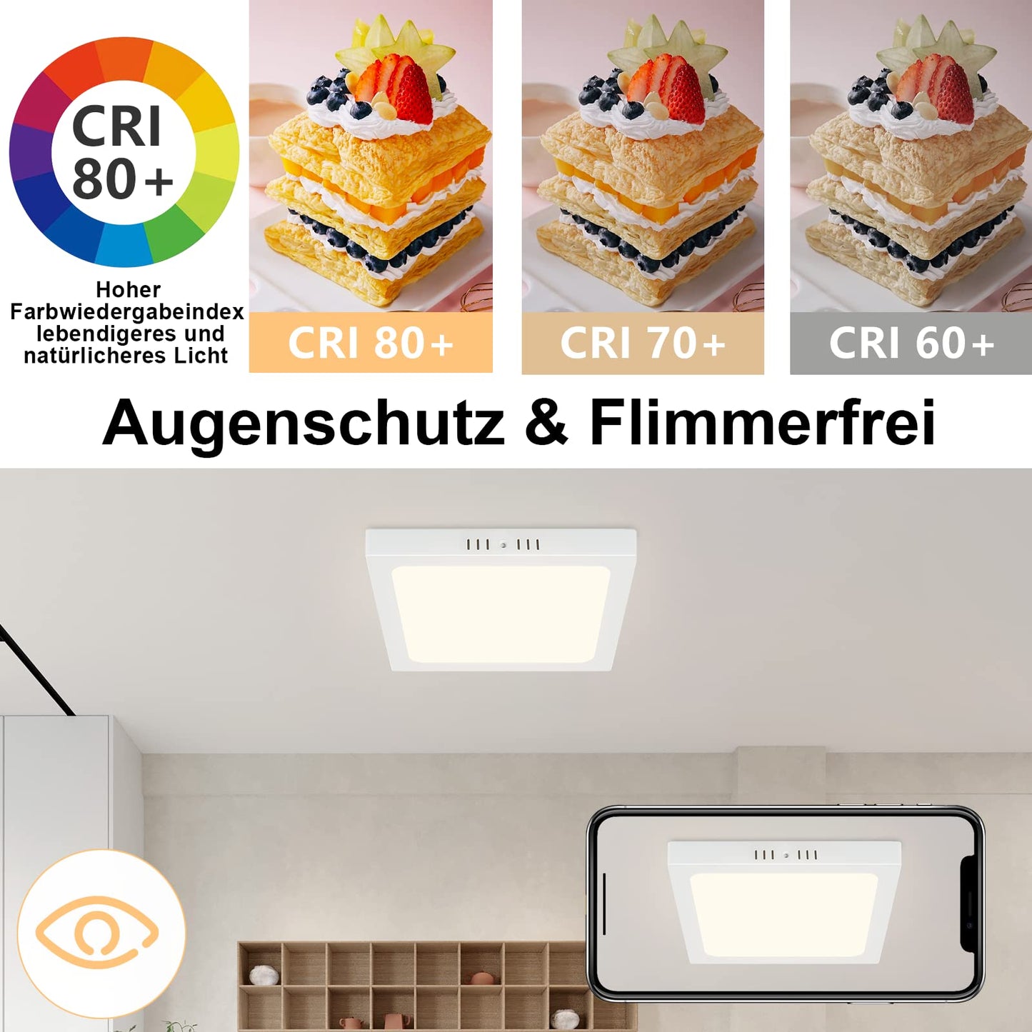 ZMH LED Deckenleuchte Flach Badezimmer 18W - Deckenlampe 4000K IP44 Schlafzimmerlampe Modern Ø23CM Eckig LED Lampe Weiß Neutralweiß Wasserfest für Flur Küche Büro Wohnzimmer