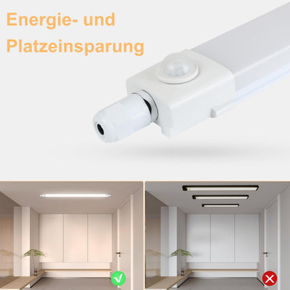 ZMH LED Feuchtraumleuchte 120CM mit Bewegungsmelder Deckenlampe - 36W Werkstattlampe IP65 Wasserfest Kellerlampe Neutralweiß 4000K Leuchtstoffröhre für Garage Werkstatt Küche Warenhaus Bad Büro