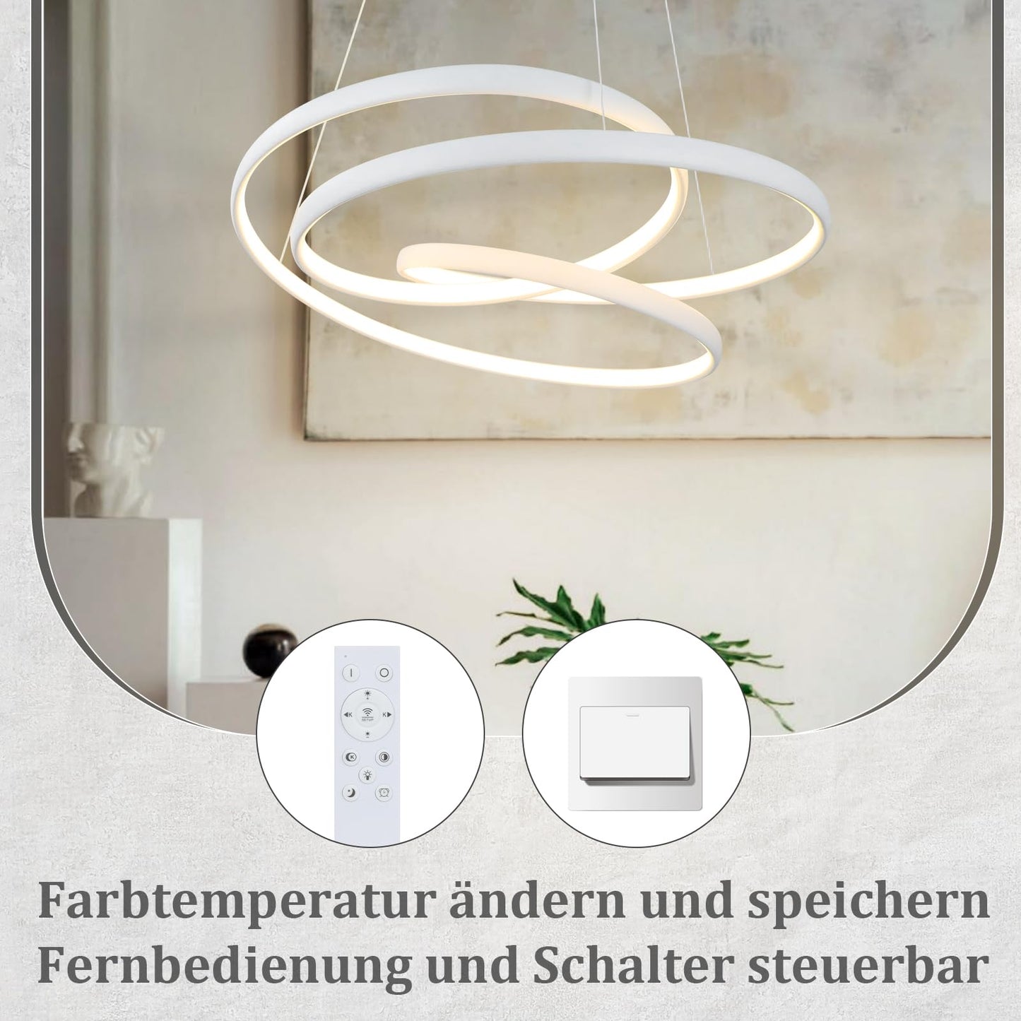 ZMH Hängelampe LED Pendelleuchte Esstisch - Hängeleuchte Dimmbar 55W Esstischlampe 50CM Esszimmerlampe Modern Pendellampe mit Fernbedienung Wohnzimmerlampe Hängend für Wohnzimmer Schlafzimmer Küche